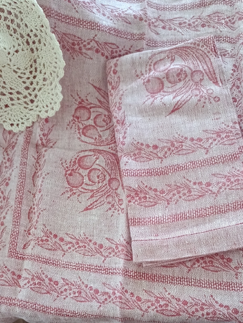 Nwot William Sonoma 2 Red and Cream Printed Linen Napkin Set